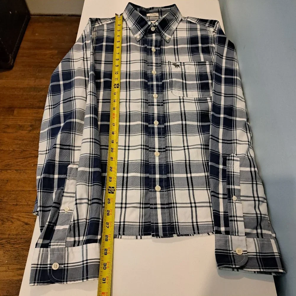 Abercrombie & Fitch Men's Muscle Large Long Sleeve Button Down Plaid Shirt - Picture 12 of 14